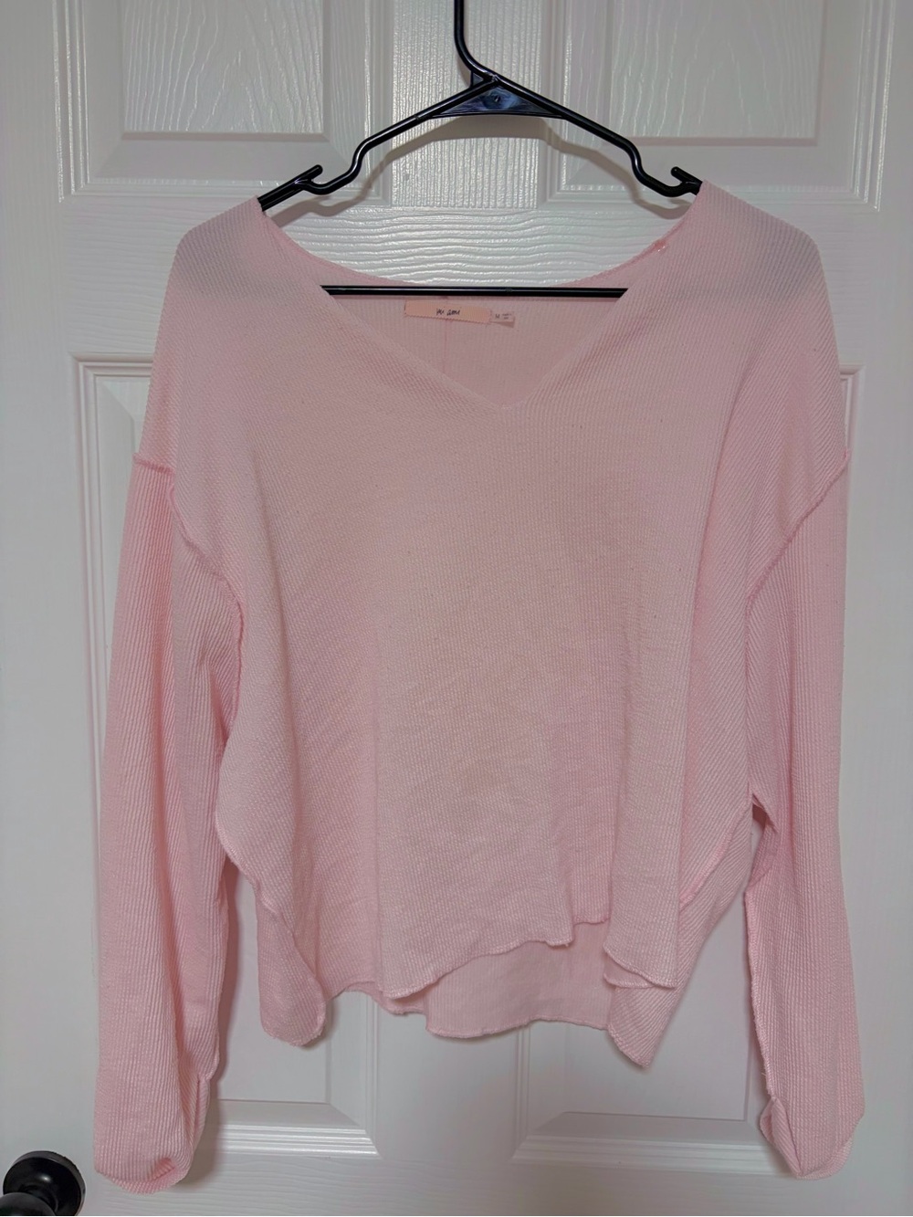 Light Pink V-Neck Waffle-Knit Sweater